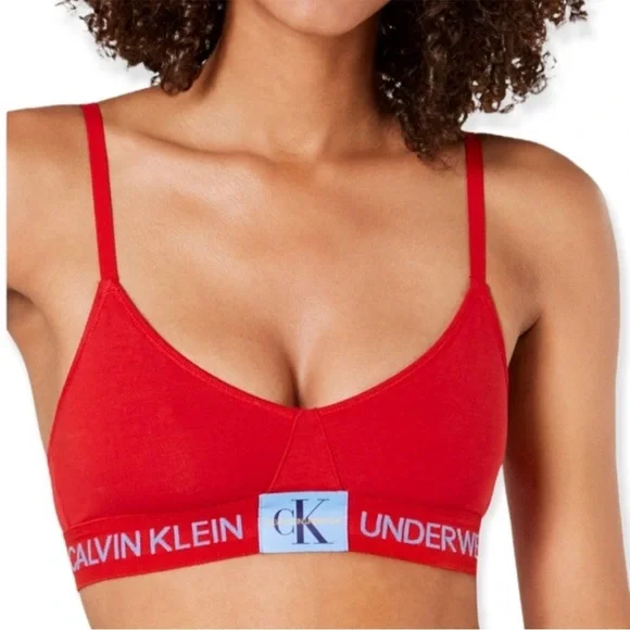 Calvin Klein monogram underlined triangle bralette in manic red - Picture 1 of 6